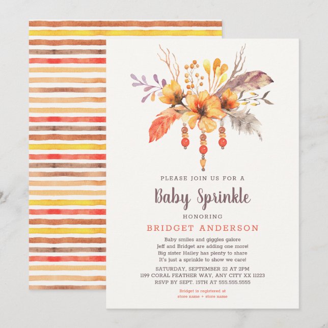Fall Boho Tribal Baby Sprinkle Inbjudningar (Fram/baksida)