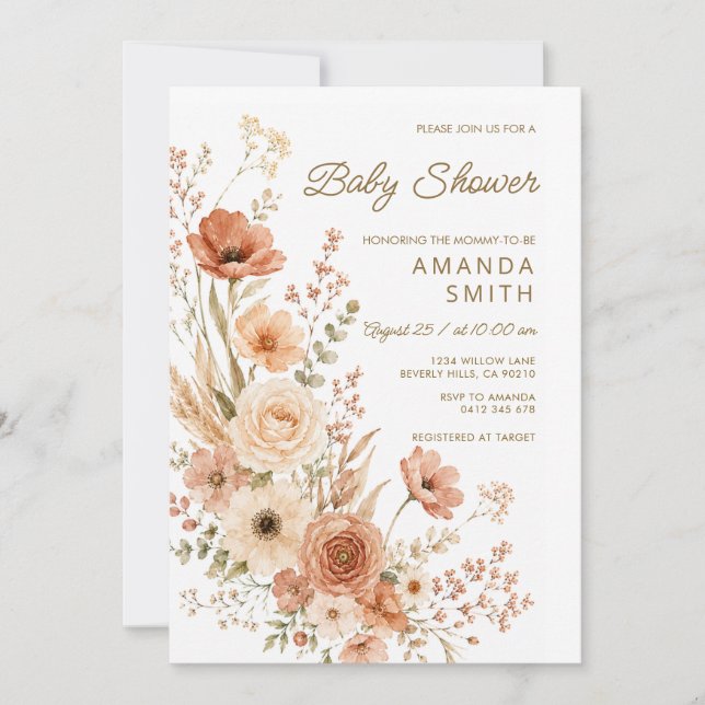 FALL Boho Vildblomma Barnkalas Inbjudningar (Framsida)