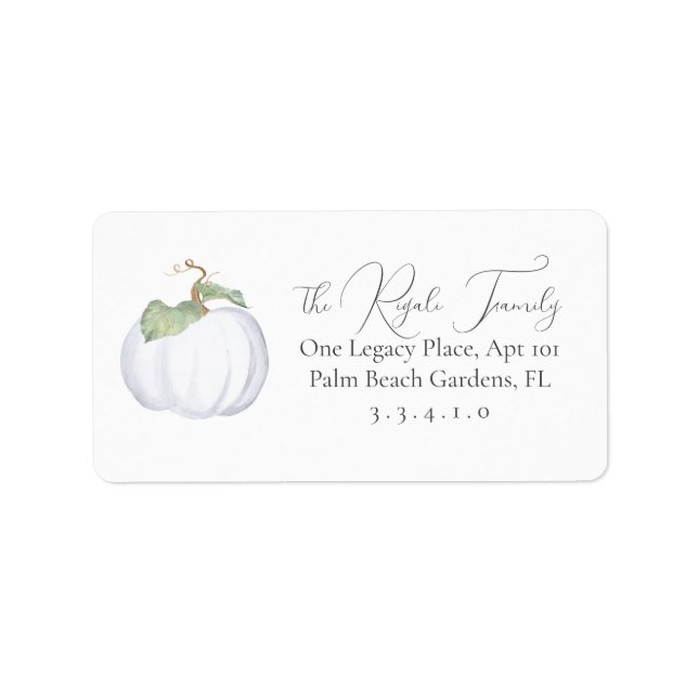 Fall Boho White Pumpkin Watercolor Adressetikett (Framsidan)