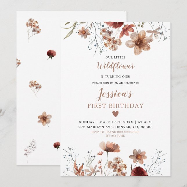 Fall Boho Wildbloms är på väg en födelsedag Inbjudningar (Fram/baksida)