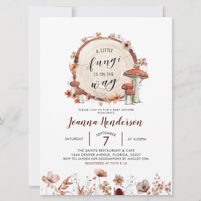Fall Boho Woodland Fungi Baby Shower-inbjudan Inbjudningar (Framsida)
