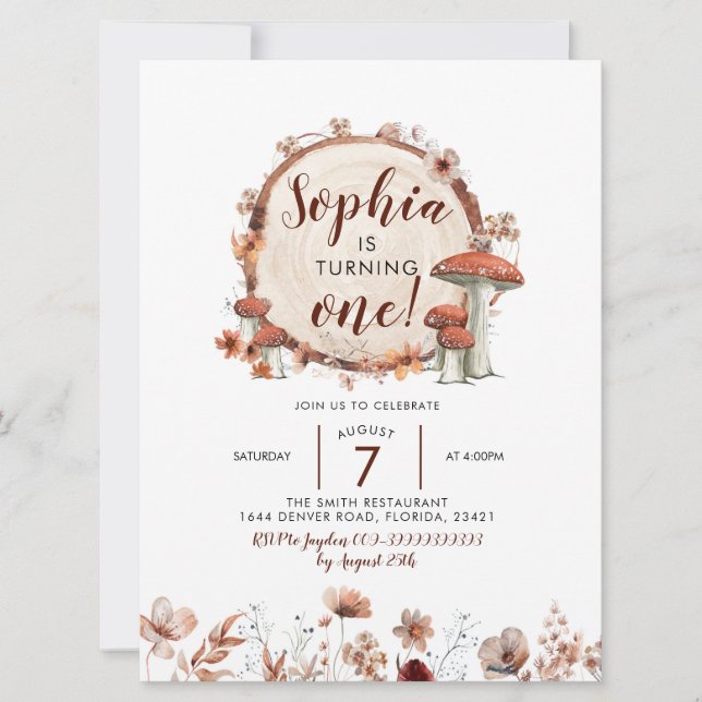Fall Boho Woodland Mushroom Birthday-inbjudan Inbjudningar (Framsida)