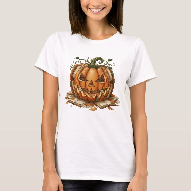 Fall Bok Pumpkin Retro Reading Librarians Lärare T Shirt (Framsida)