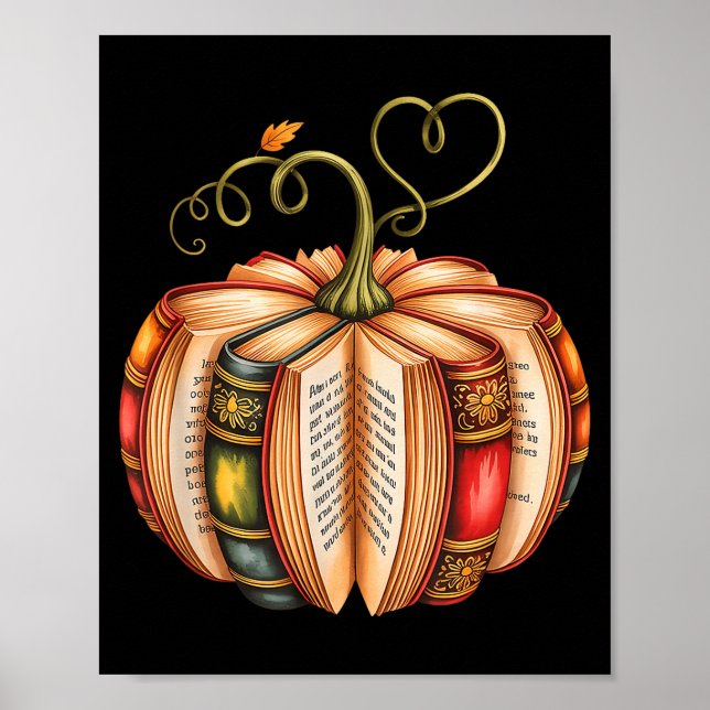 Fall Book Pumpkin Fall Librarians Bookworm Teacher Poster (Framsidan)