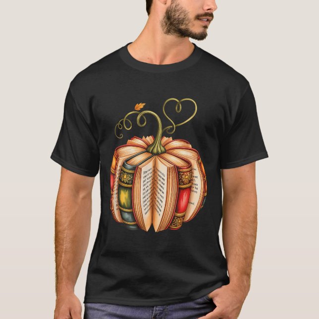 Fall Book Pumpkin Fall Librarians Bookworm Teacher T Shirt (Framsida)