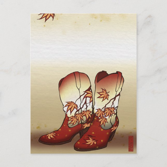 Fall Boots with Maple Löv Motif Vykort (Framsida)