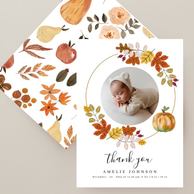 Fall Botanicals Pumpkin Baby Shower Photo Tack Kort (Skapare uppladdad)