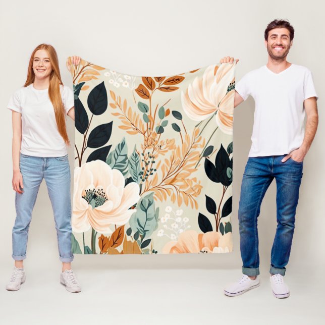 Fall Botaniskt, sömlöst Blommönster Fleecefilt (På plats)