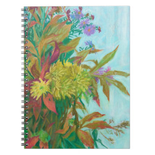 Fall bouquet med krysanthemum och höstlöv anteckningsbok