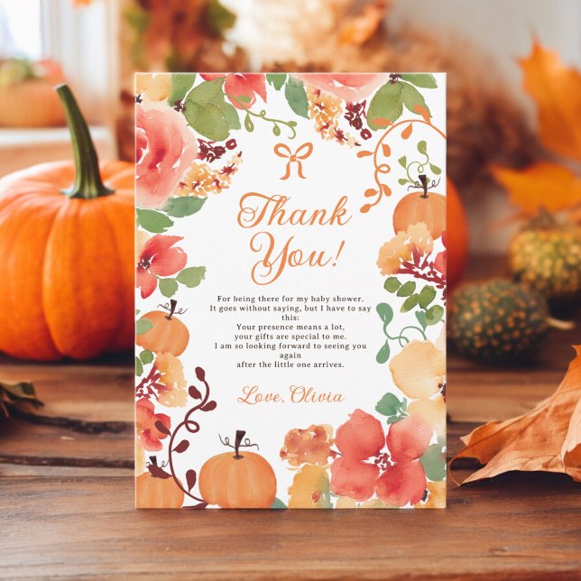 Fall Bow Boho Little pumpkin blommigt babydusch Tack Kort (Fall Bow Boho Little pumpkin floral baby shower Thank You Card)