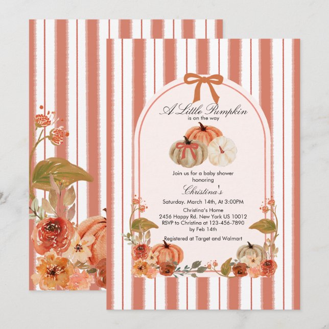 Fall Bow Boho Pumpkin Babyduschen Inbjudningar (Fram/baksida)