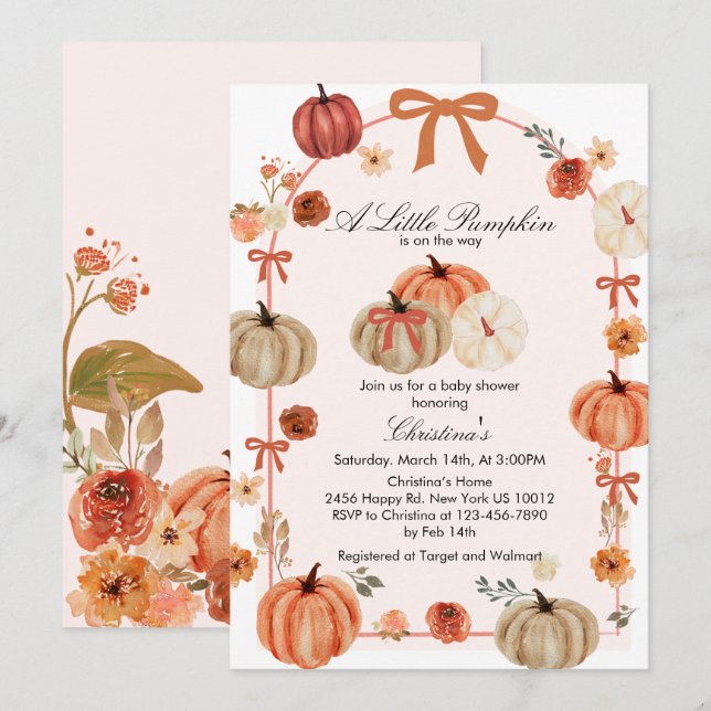 Fall Bow Boho Pumpkin Babyduschen Inbjudningar (Fram/baksida)