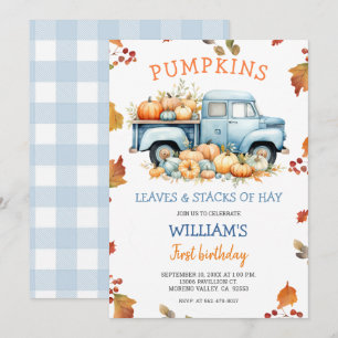 Fall Boy Pumpkin Dusty Blue lastbil födelsedag Hös Inbjudningar