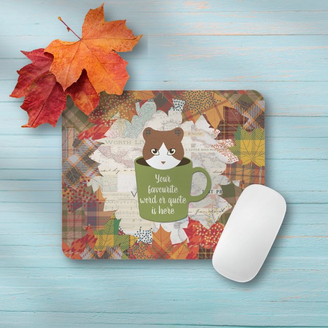 Fall Break Cat Musmatta (A Fall Break Cat Mouse Pad on the table.)