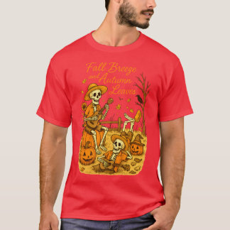 Fall Breeze and Autumn Leaves Skeleton Pumpkin Spi T Shirt