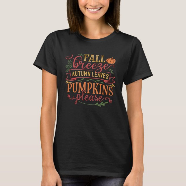 Fall Breeze Höst löv Pumpkins, citera Ca T Shirt (Framsida)