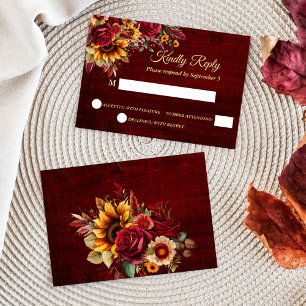 Fall bröllopsburgundy ro gult solblommor OSA kort