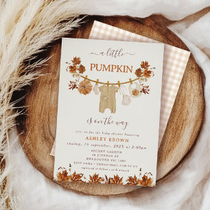 Fall Brown Beige Foliage Clothesline Baby Shower Inbjudningar