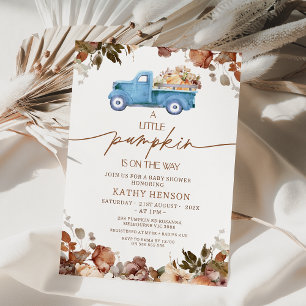 Fall Brown Blommigt Blue Pumpkin Lastbil Baby Show Inbjudningar