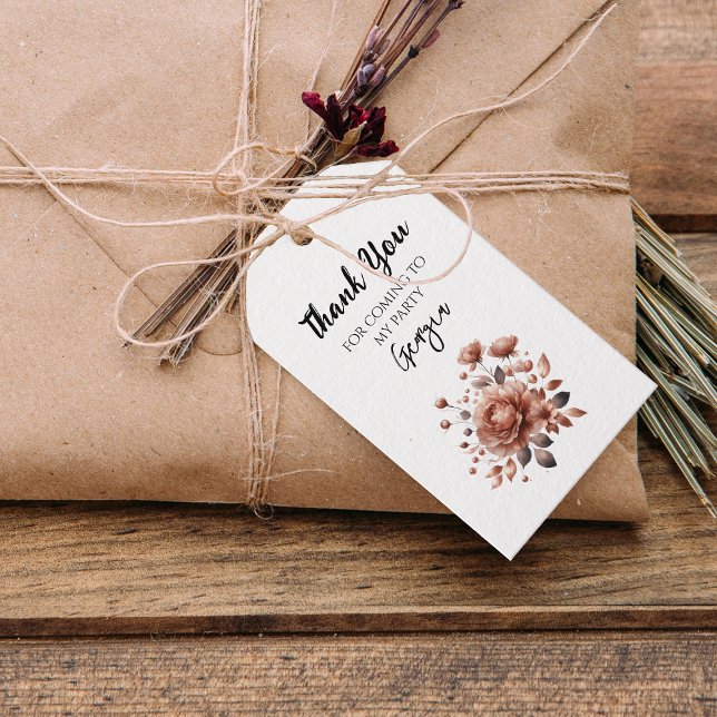 Fall Brown Blommigt Elegant födelsedagsfest Presentetikett (Fall Brown Floral Elegant Birthday Party Gift Tags.  Dusty toned bouquet design for birthday.)