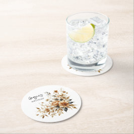 Fall Brown Blommigt Elegant födelsedagsfest Underlägg Papper Rund