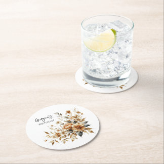 Fall Brown Blommigt Elegant födelsedagsfest Underlägg Papper Rund