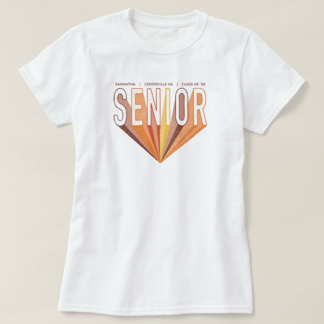 Fall Brown Pencil Sketch Senior Radior Brev T Shirt (Design framsida)