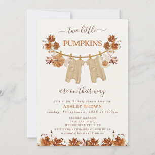 Fall Brown Twillingars Foliage Clothesline Baby Sh Inbjudningar