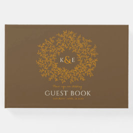 Fall brun benvit orange löv monogram bröllop gästböcker