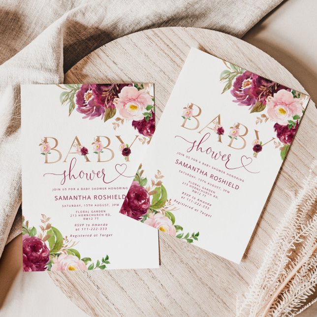 Fall burgundär blommigt Flickdusch Inbjudningar (Skapare uppladdad)