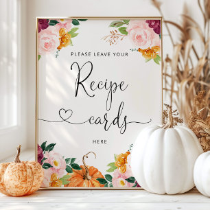 Fall burgundisk blommigt lämnar receptkortet här poster