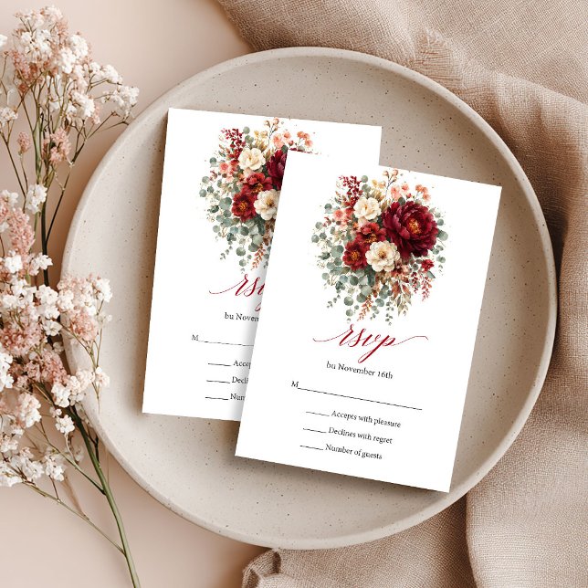 Fall Burgundy Blommig Boho Grönska RSVP-kort OSA Kort (Fall Burgundy Floral Boho Greenery RSVP Invite

)