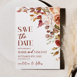 Fall Burgundy Blommigt Flower Bröllop spara datum Inbjudningar
