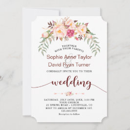 Fall Burgundy  Blommigt Handwrite Bröllop Inbjudningar