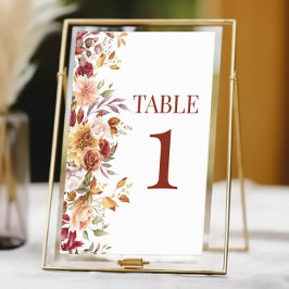 Fall Burgundy Brown Beige Blommigt Flower Bröllop Bordsnummer