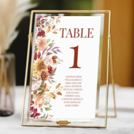 Fall Burgundy Brown Beige Blommigt Flower Bröllop Bordsnummer