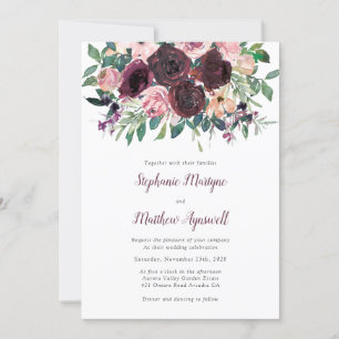 Fall Burgundy Dusty Peach Botanical Bröllop Inbjudningar