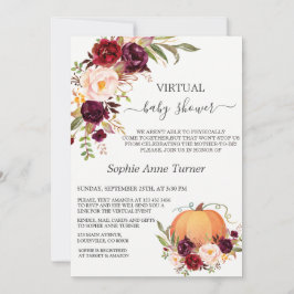 Fall Burgundy Flowers Pumpkin Virtuell Baby Shower Inbjudningar