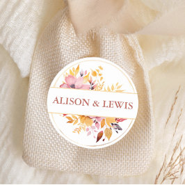 Fall Burgundy Foliage Bröllop Runt Klistermärke