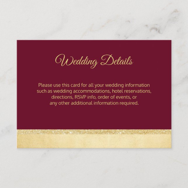 Fall Burgundy Guld Bröllopsdetaljer Inserts Tilläggskort (Framsida)