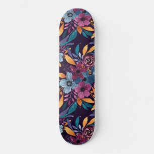 Fall Burgundy Navy Mustard Watercolor Flowers Art Mini Skateboard Bräda 18,5 Cm