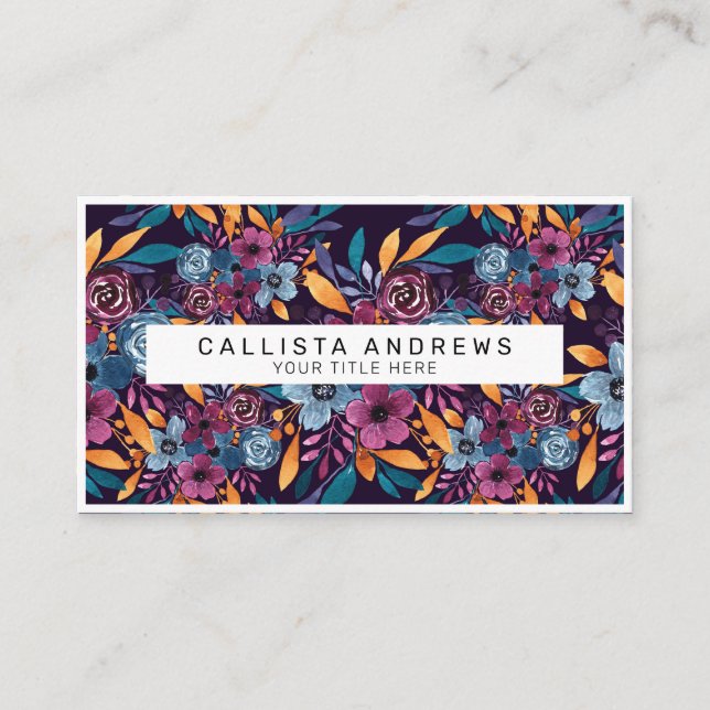 Fall Burgundy Navy Mustard Watercolor Flowers Art Visitkort (Framsida)