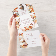 Fall Burgundy och Orange Blommigt Bröllop