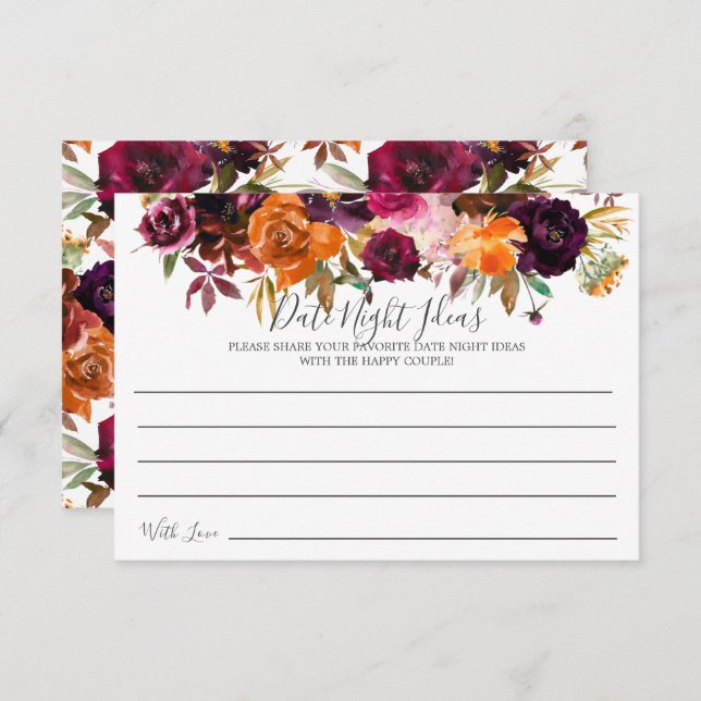 Fall Burgundy Orange Blommigt Datum Nattjokort Inbjudningar (Fram/baksida)