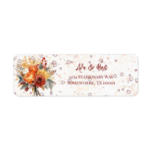 Fall Burgundy Orange Blommigt Rustic Bröllop Adres Returadress Etikett