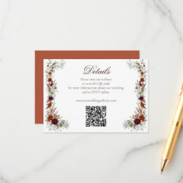 Fall Burgundy & Orange Blommor Bröllops QR-kod Tilläggskort
