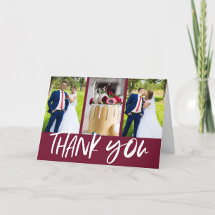 Fall Burgundy Red Modern Photo Bröllop Tack Kort