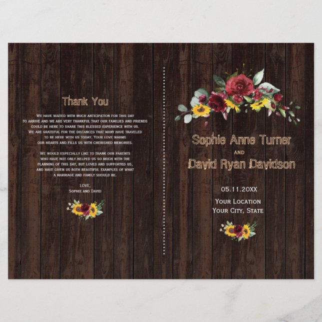 Fall Burgundy Ro Solblommor Old Wood Program (Framsidan)