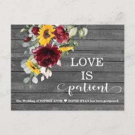 Fall Burgundy Sunrows Barn Bröllop Postponed Vykort