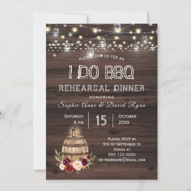 Fall Burgundy Vin Barrel Blommigt Rehearsal Middag Inbjudningar (Framsida)